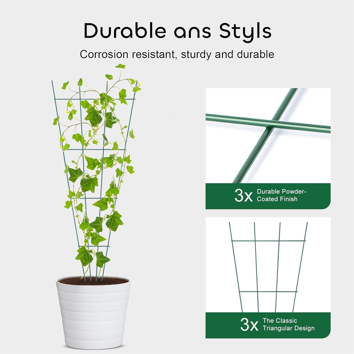 3 Pcs 43" Garden Trellis for Potted Plants, Metal Trellis for Climbing Plants Outdoor Indoor, Vertical Shape Plant Support with 20 Pcs Cable Ties for Houseplant Flower Vines Ivy