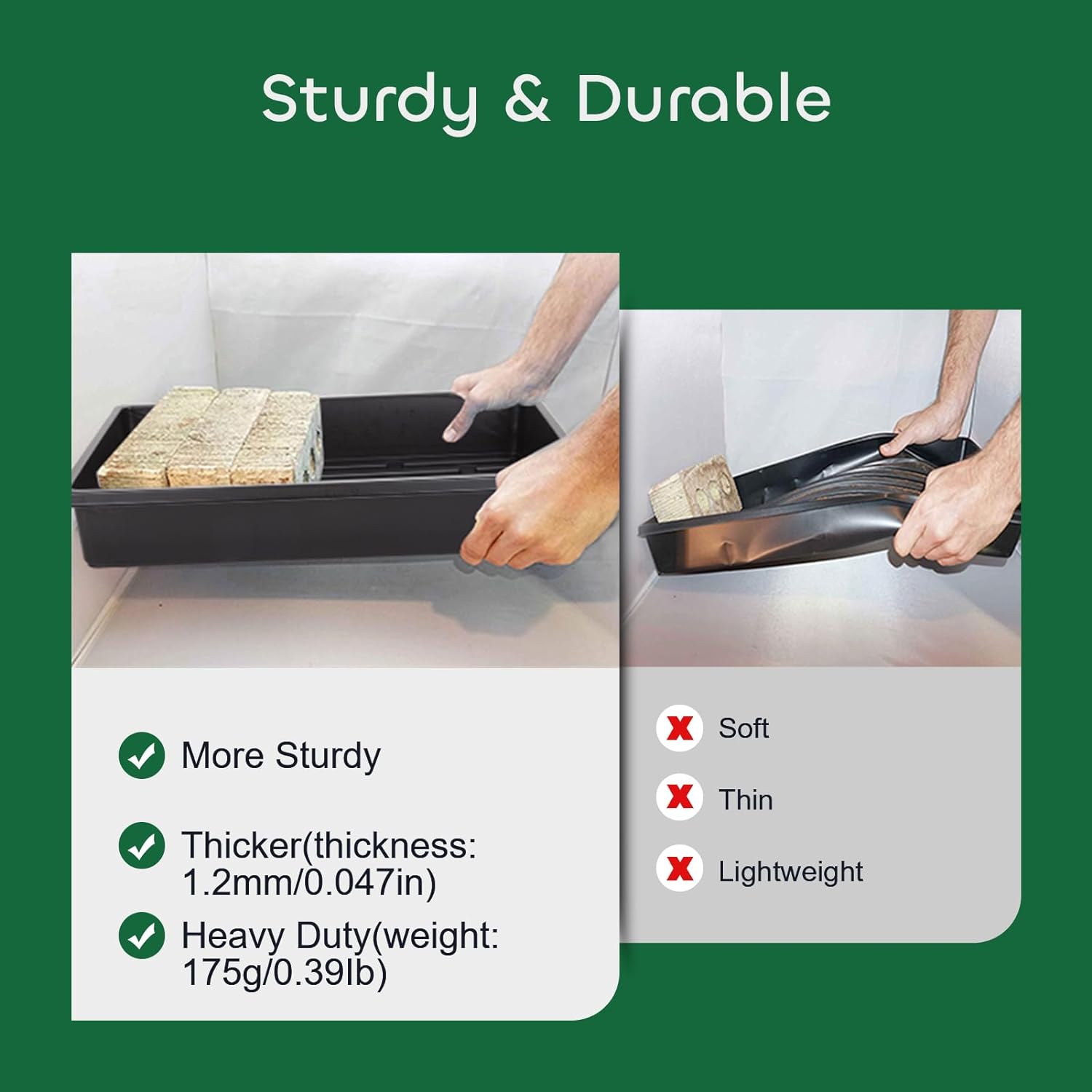 12 Packs 15 x 11 x 2.6 Inch Plastic Growing Trays with 15 Pcs Plant Labels, Seed Planting Tray Seedling Starter for Greenhouse Hydroponics Seedlings Plant Germination