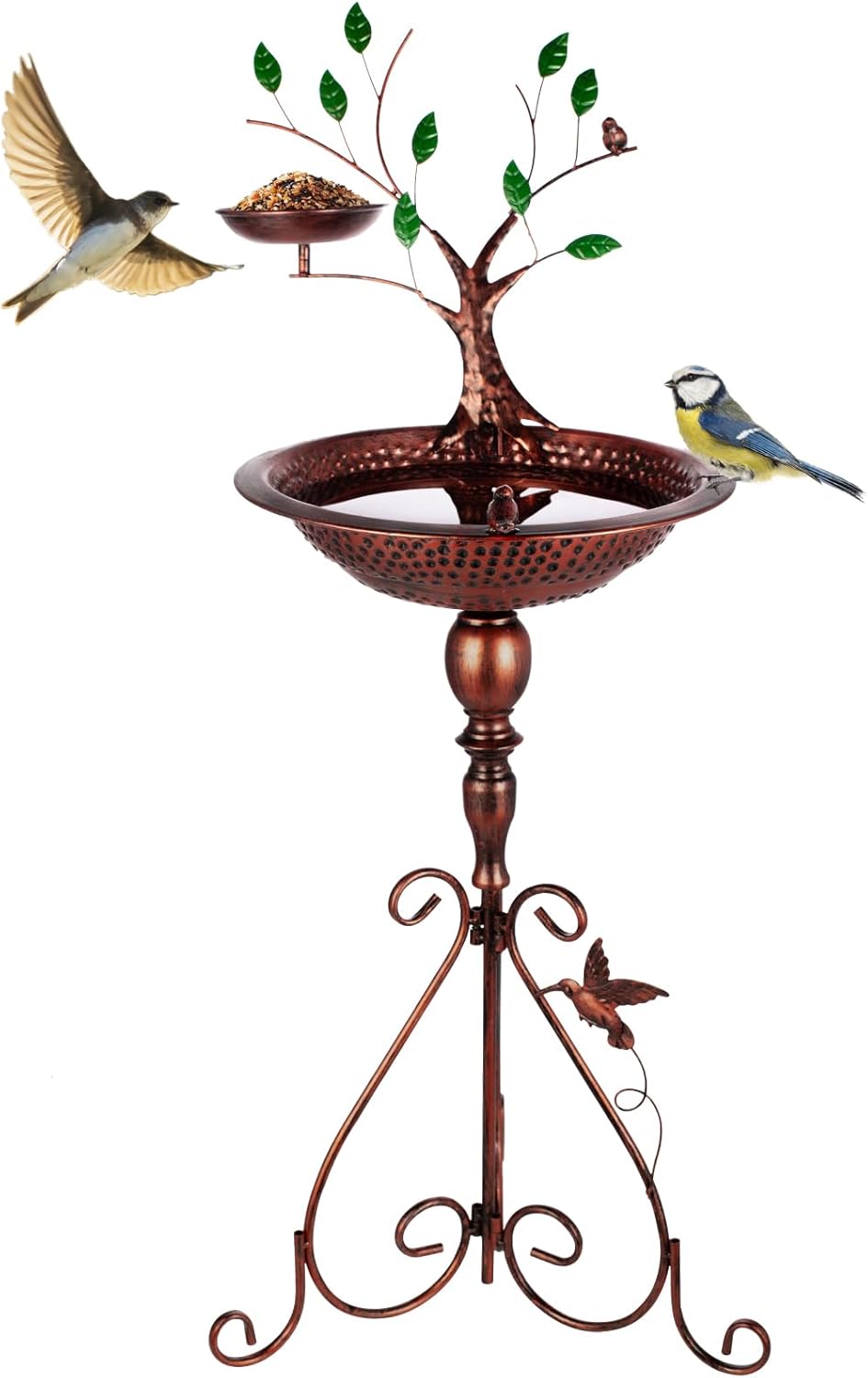 Metal Pedestal Bird Baths Outdoors, Garden Birdbath and Feeder with Tree Decorative, Modern Bird Bath for Outside Yard Art