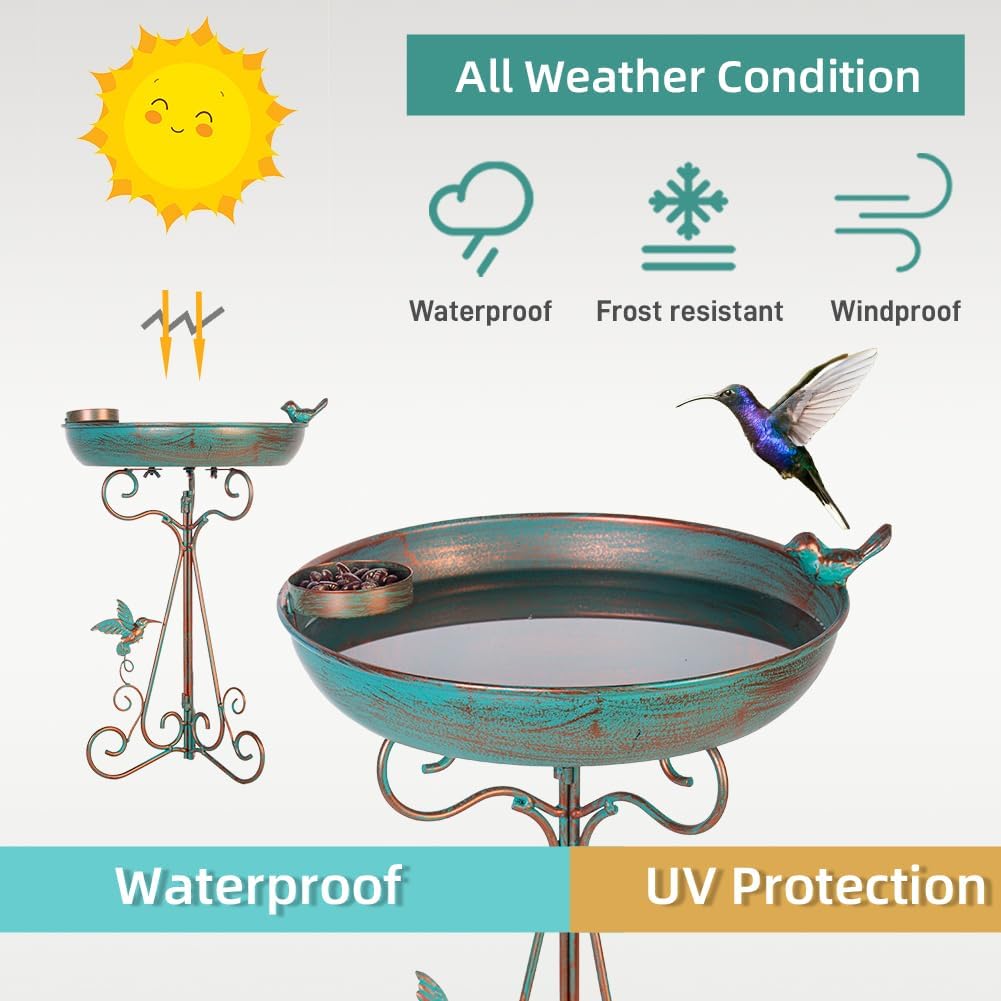 Bird Bath 12" Dia Bowl, Metal Birdbath with Feeder, Pedestal Bird Baths for Outside Outdoors Garden Patio Yard (Bronze)