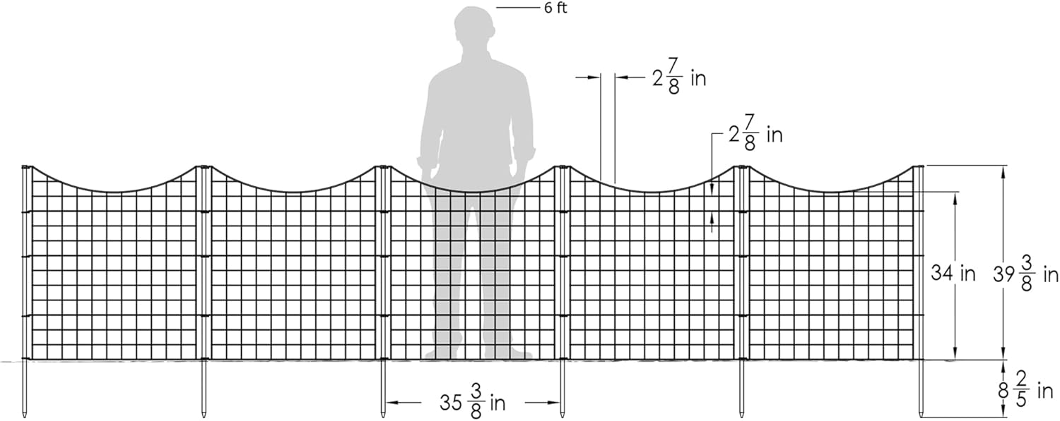 39in H (5 Fence Panels) No Dig Easy Install Zippity Black Metal Fence, Decorative Fence Ideal for Garden Fencing