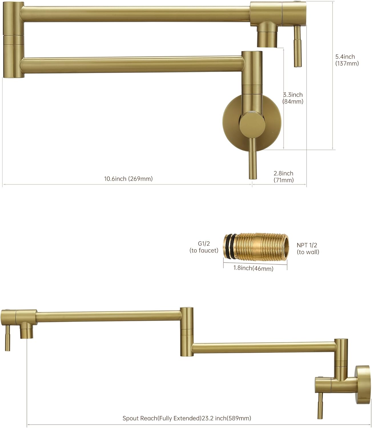 Brass Folding Stretchable with Double Joint Swing Arm