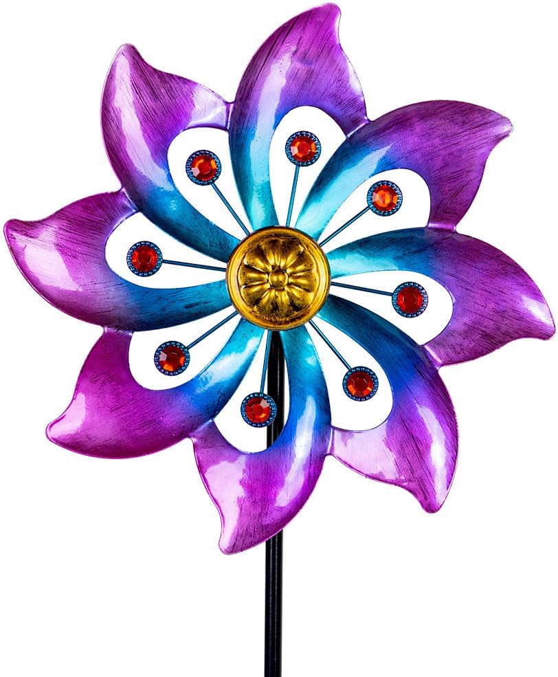 Wind Spinners Outdoor, 9.6" Dia*40" H Metal Garden Pinwheels, Kinetic Wind Spinners for Yard and Garden Lawn Art Decor (Purple)
