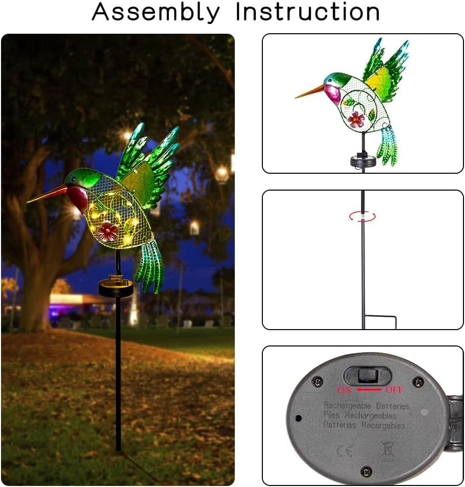 Outdoor Solar Garden Lights, Metal Hummingbird Garden Stake Lights for Outdoor Garden Patio Yard Pathway