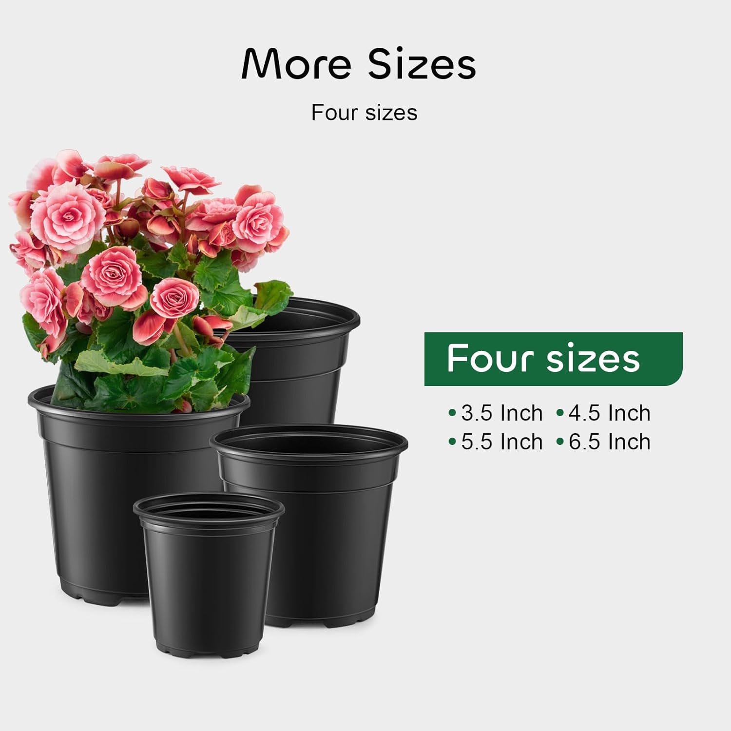 Nursery Pots with Drainage Holes Pack of 48 Pots 3.5/4.5/5.5/6.5 Inch and Plant Label Flexible Seedling Pots Seed Starting Planter for Indoor Outdoor Flowers, Succulents, Cactus