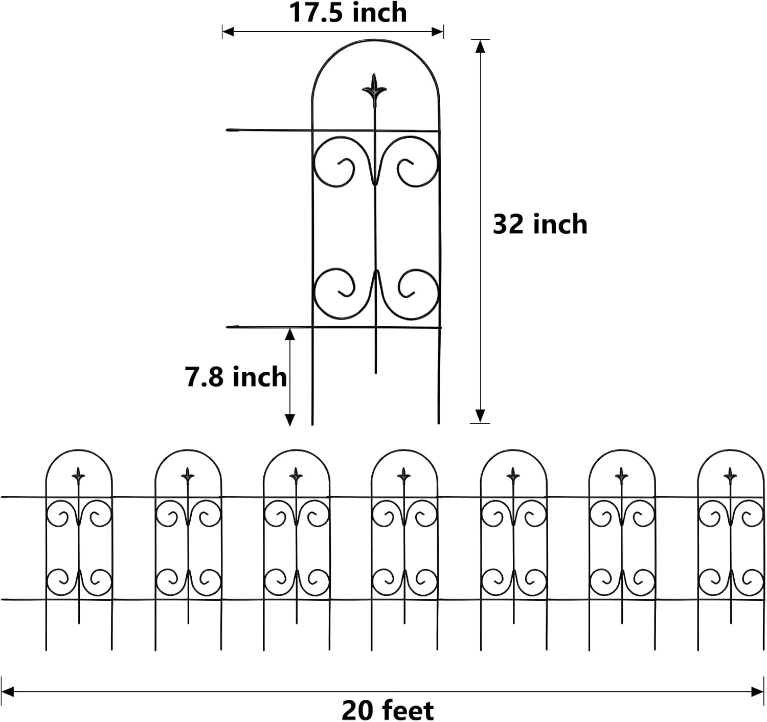 Metal Decorative Garden Fence Border 32 in .H x 17.5 in .W (14 Panels, Total Length 20 feet) No Dig Fence Rustproof Wrought Iron Landscape Fencing