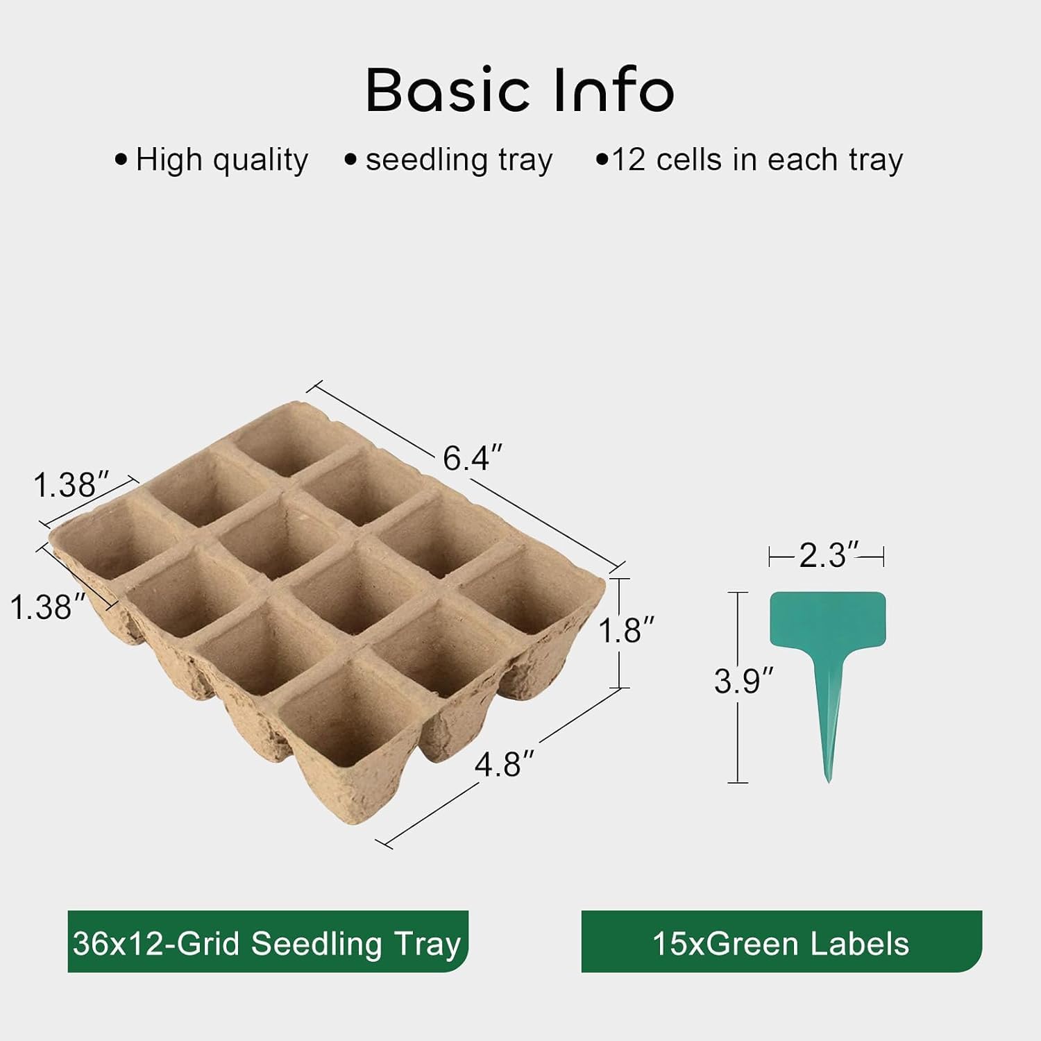 432 Cells Peat Pots Seed Starter Trays, 36 Packs Biodegradable Seedling Pots Germination Trays, Organic Plant Starter Kit with 15 Pcs Plant Labels