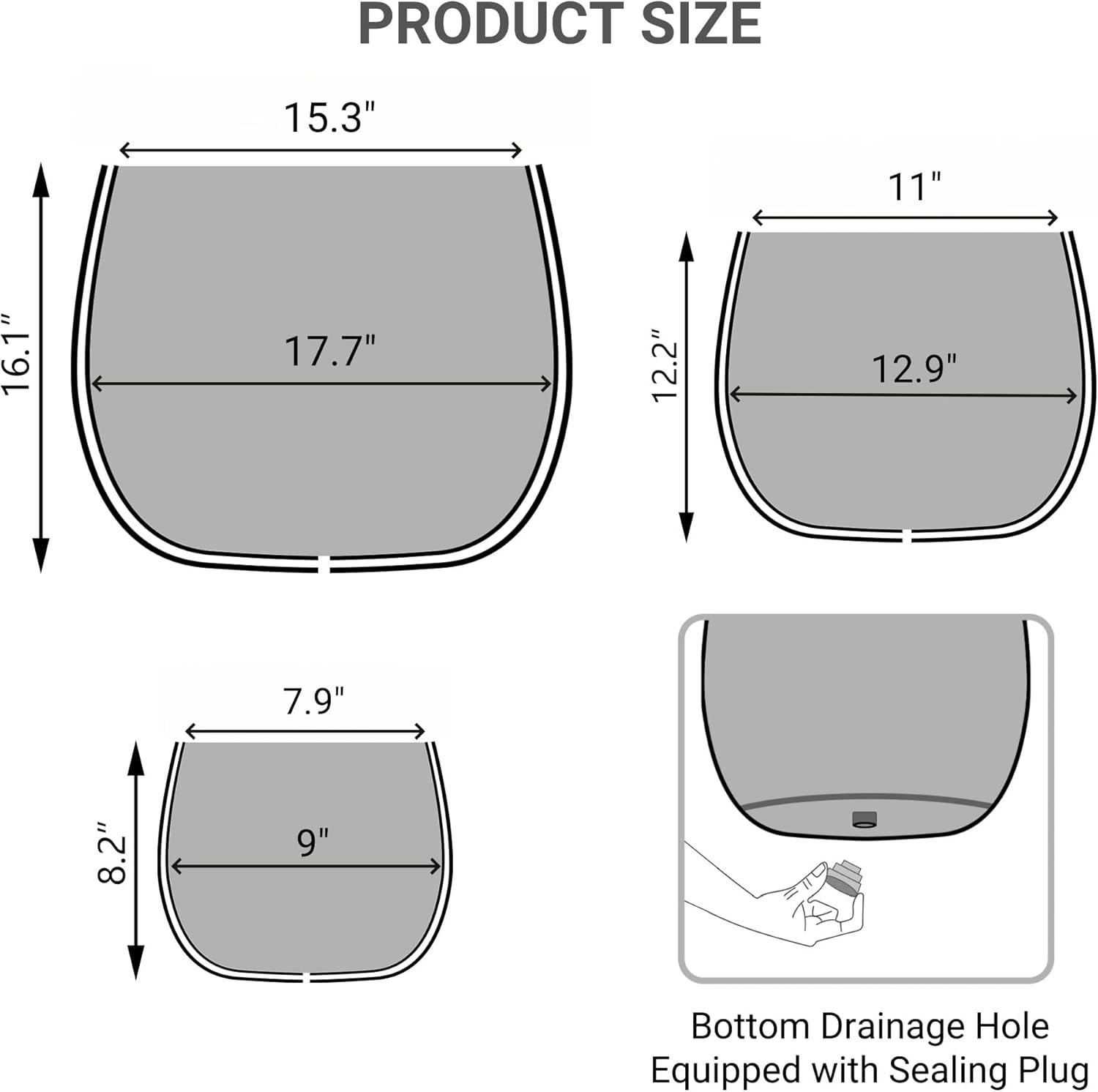 Large Outdoor Planter, 17.7"+13"+9.1" Dia Round Weathered Concrete Planter Set of 3, Flower Pots with Drainage Holes and Sealing Plug for Garden