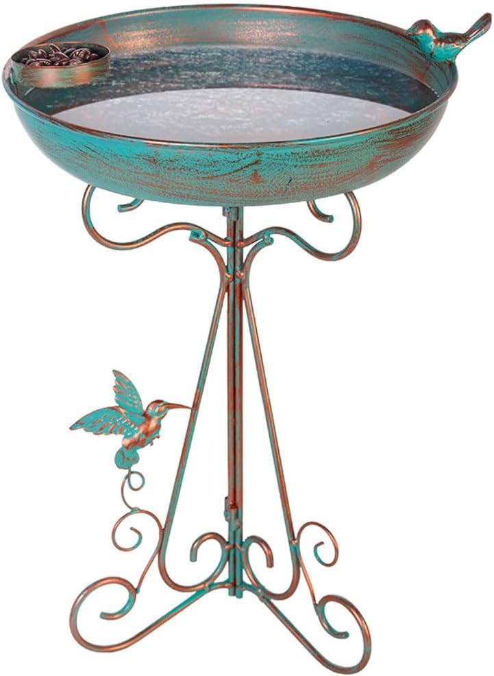 Bird Bath 12" Dia Bowl, Metal Birdbath with Feeder, Pedestal Bird Baths for Outside Outdoors Garden Patio Yard (Bronze)