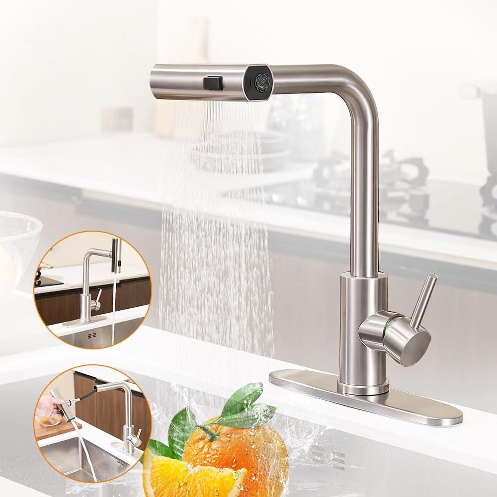 3 Modes(Sweep/Stream/Waterfall) Rotary Switch Stainless Steel Commercial Modern Faucet 