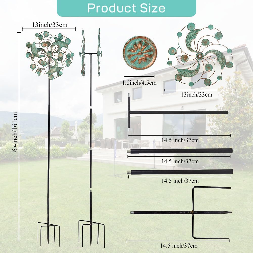 Wind Spinner Outdoor, Metal Kinetic Wind Spinners, 13 Inches Dia Wind Spinners for Yard Garden Outside Patio Lawn Decor (Turquoise)