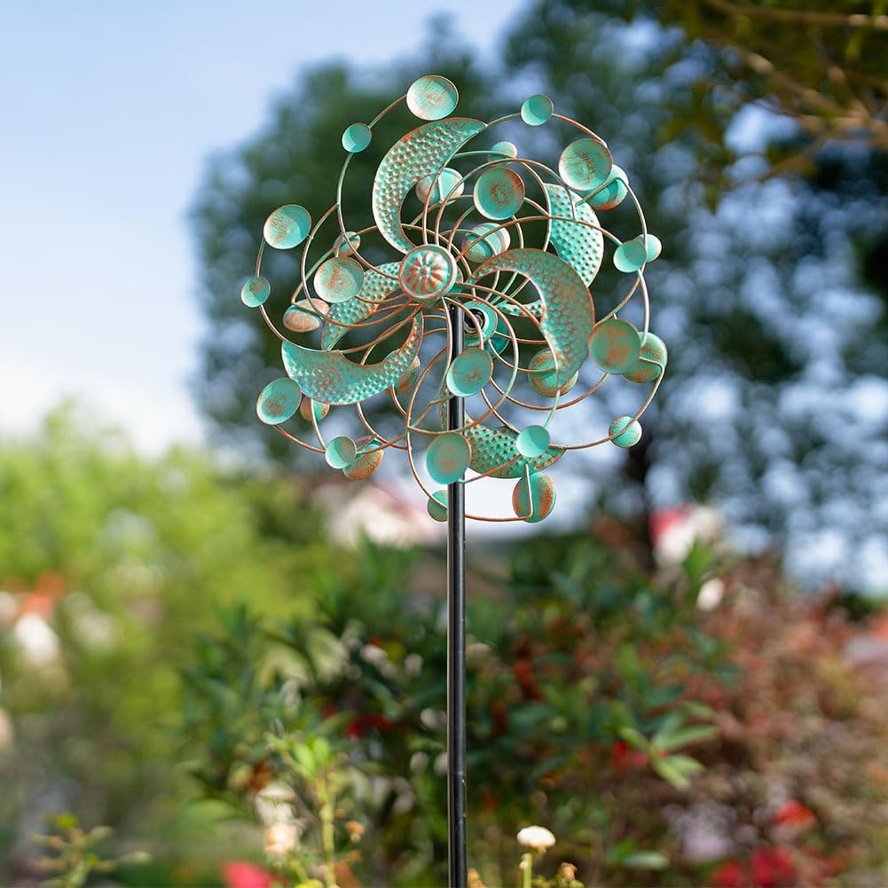 Wind Spinner Outdoor, Metal Kinetic Wind Spinners, 13 Inches Dia Wind Spinners for Yard Garden Outside Patio Lawn Decor (Turquoise)