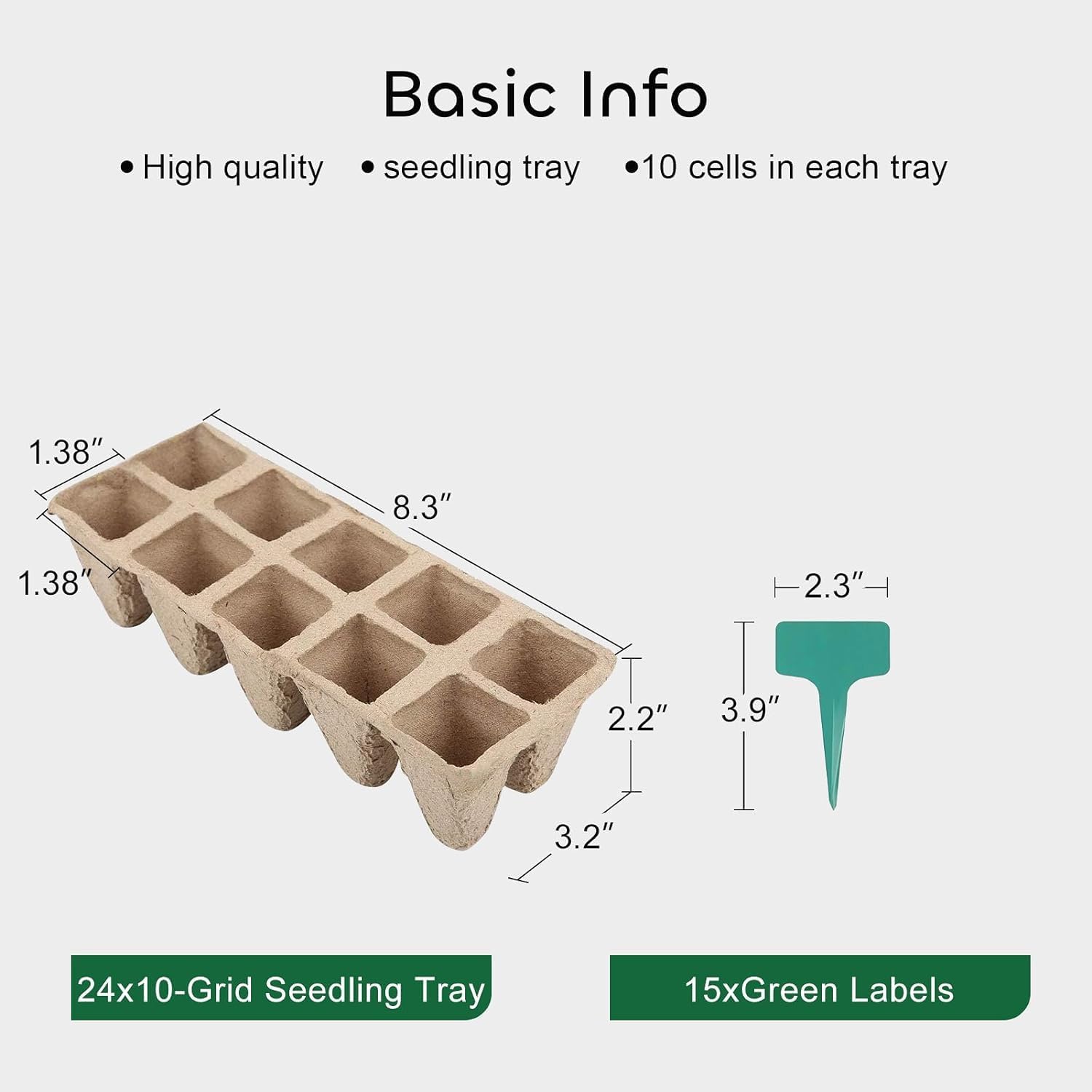 240 Cells Peat Pots Seed Starter Trays, 24 Packs Biodegradable Seedling Pots Germination Trays, Organic Plant Starter Kit with 15 Pcs Plant Labels