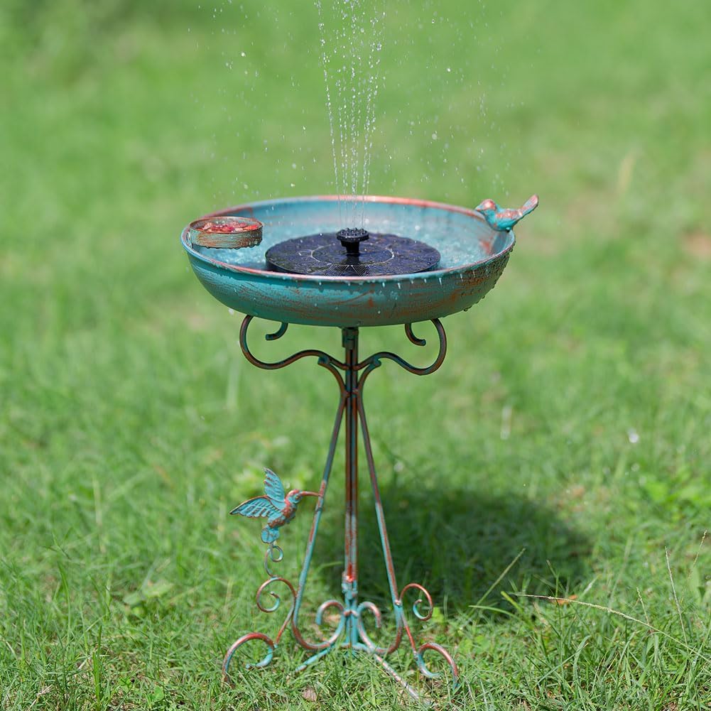 Bird Bath 12" Dia Bowl, Metal Birdbath with Feeder, Pedestal Bird Baths for Outside Outdoors Garden Patio Yard (Bronze)