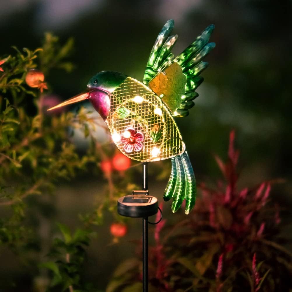 Outdoor Solar Garden Lights, Metal Hummingbird Garden Stake Lights for Outdoor Garden Patio Yard Pathway