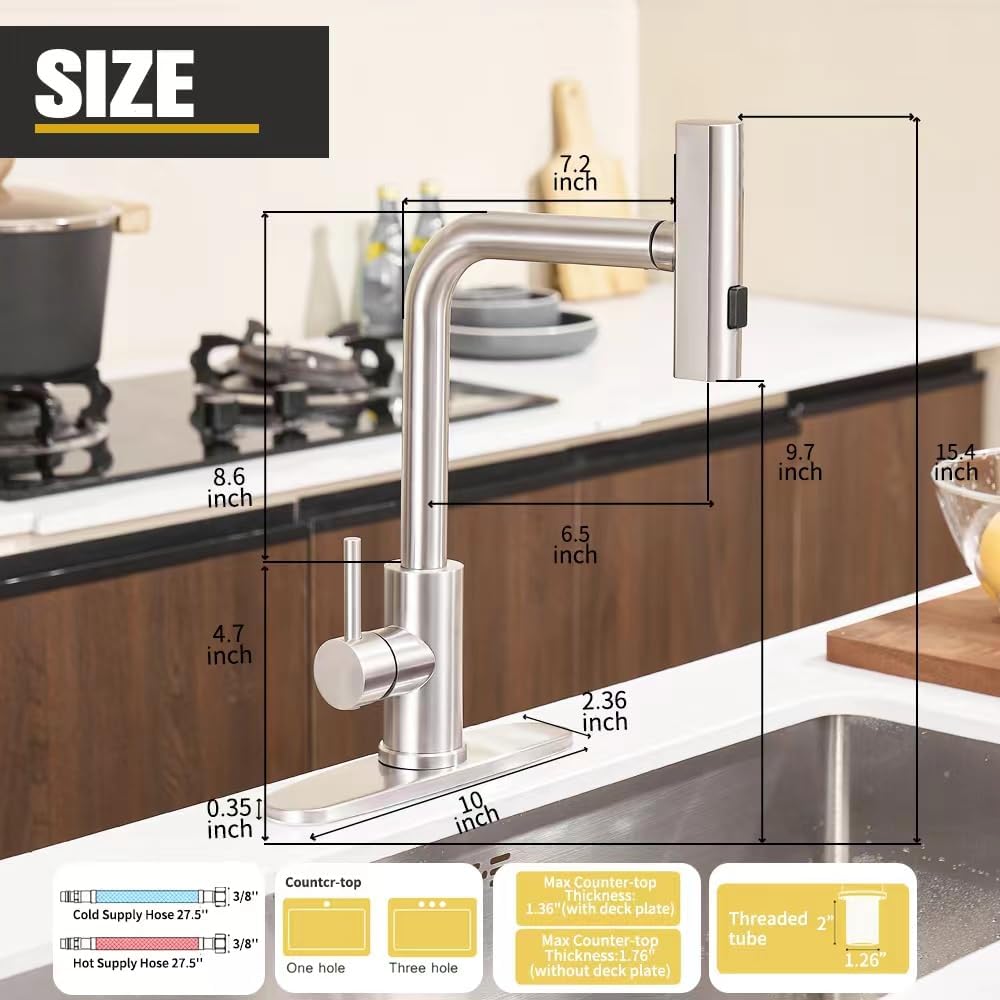 3 Modes(Sweep/Stream/Waterfall) Rotary Switch Stainless Steel Commercial Modern Faucet 