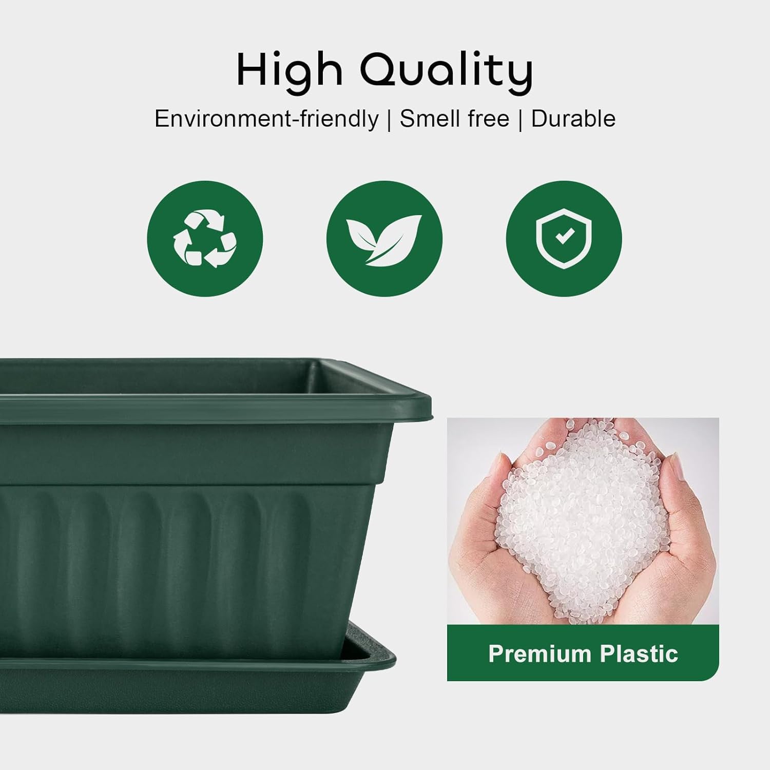 6 Packs 17 Inches Green Flower Window Box Plastic Vegetable Planters Long Pots with 15 Pcs Plant Labels for Outdoor Indoor Windowsill, Patio, Garden, Home Decor, Porch