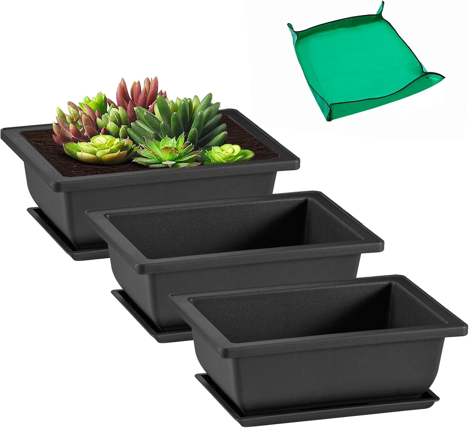 3 Packs 6.5 Inch Bonsai Pots with Drainage Trays, Bonsai Tree Kits with Repotting Mat, Durable Small Bonsai Training Planter Growing Pot, Built in Mesh