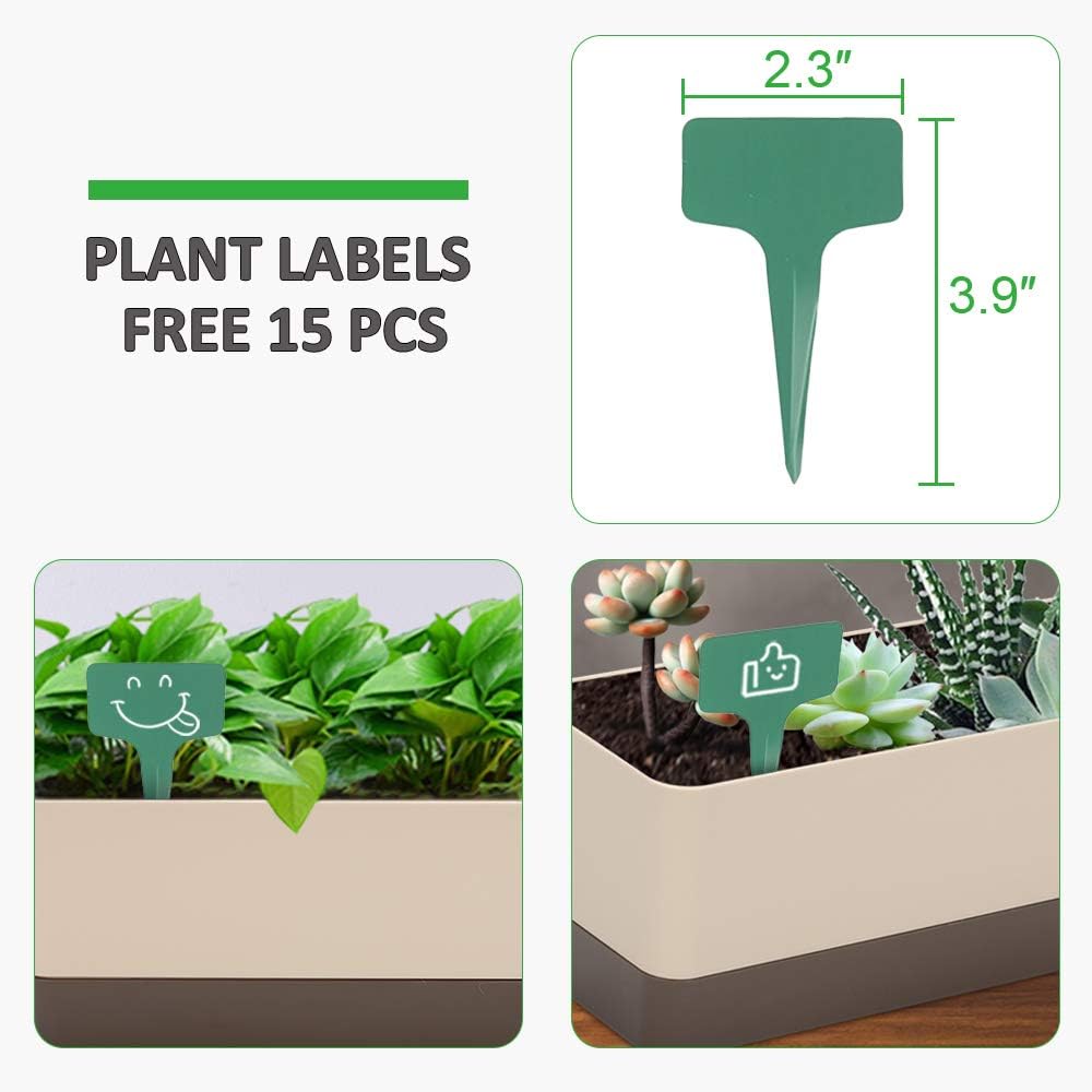 3 Packs 12 Inches Window Boxes Rectangle Planter Long Pots with 15 Pcs Plant Labels Plastic Flower Plant with Saucer for Windowsill Garden Balcony Home Indoor Outdoor (Beige)