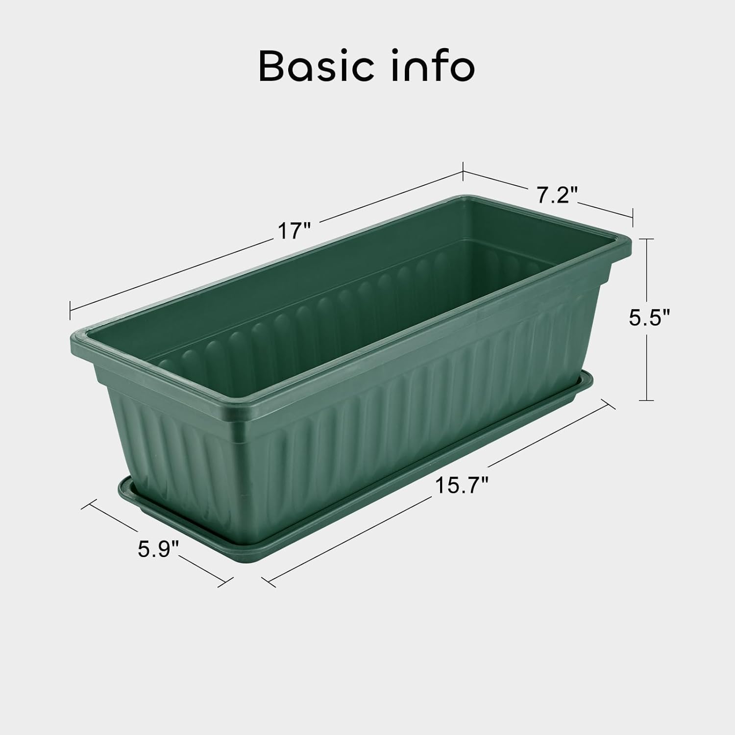 6 Packs 17 Inches Green Flower Window Box Plastic Vegetable Planters Long Pots with 15 Pcs Plant Labels for Outdoor Indoor Windowsill, Patio, Garden, Home Decor, Porch