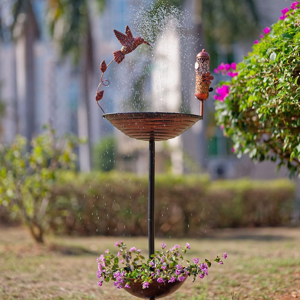 Metal Bird Baths Outside with Planter Base, Outdoor Tall Birdbath and Feeder for Garden Yard Lawn