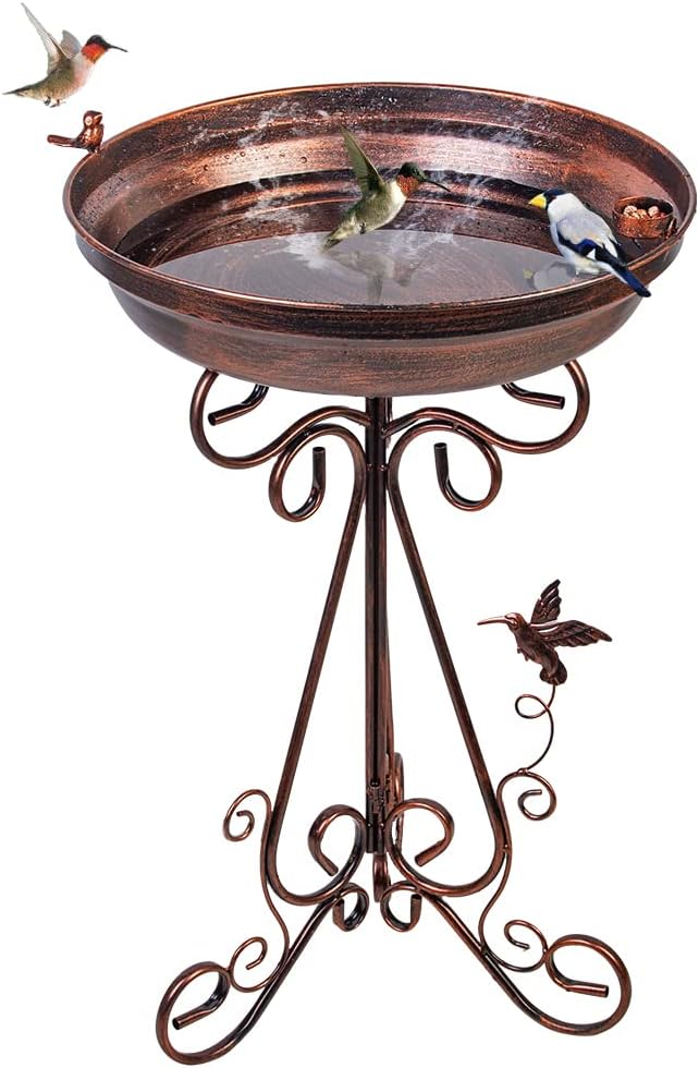 17.7" Dia Bird Bath with Metal Pedestal, Large Outdoor Metal Birdbath, Antique Copper Bird Feeder for Garden Patio Yard Decor