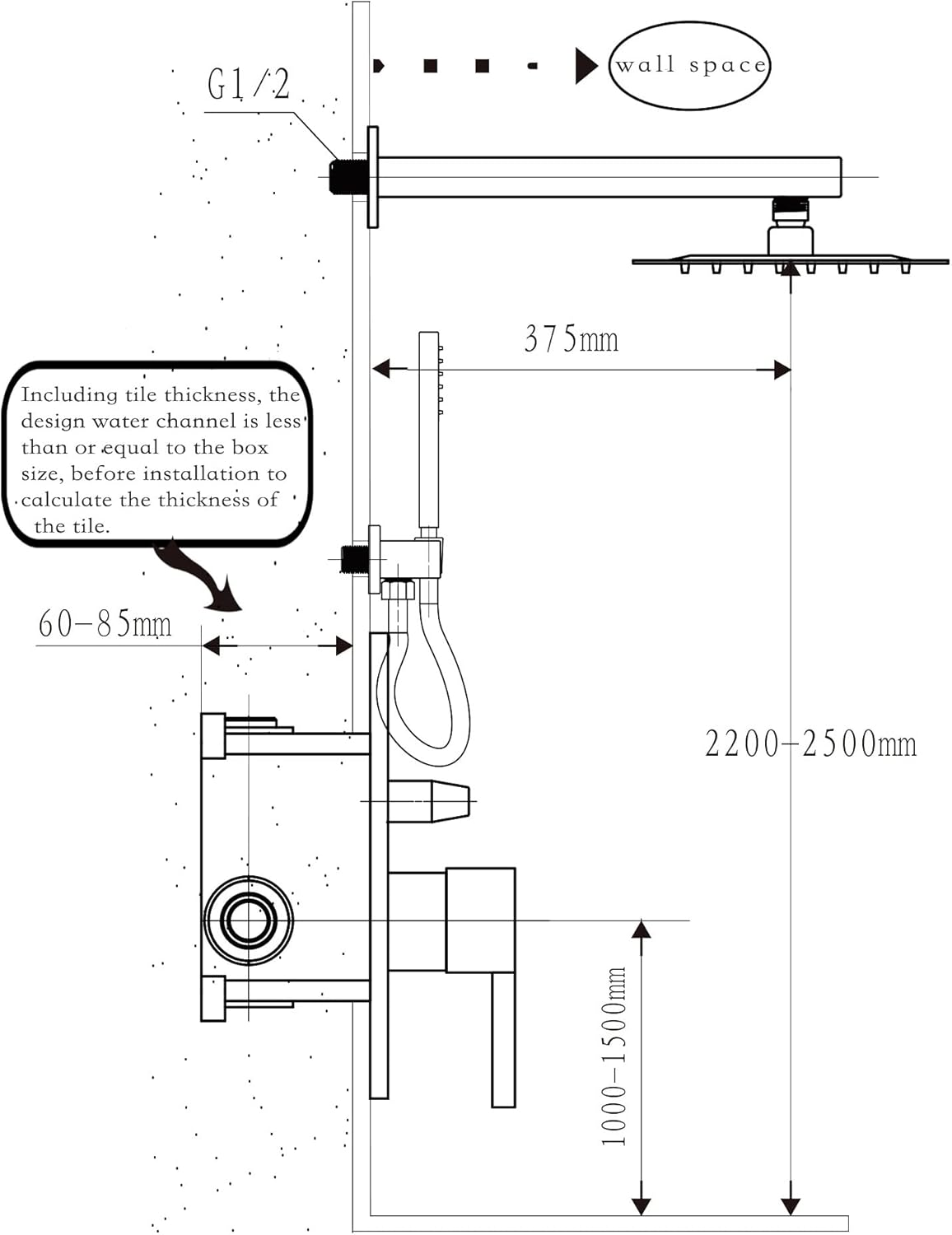  12 Inches Matte Black Shower System