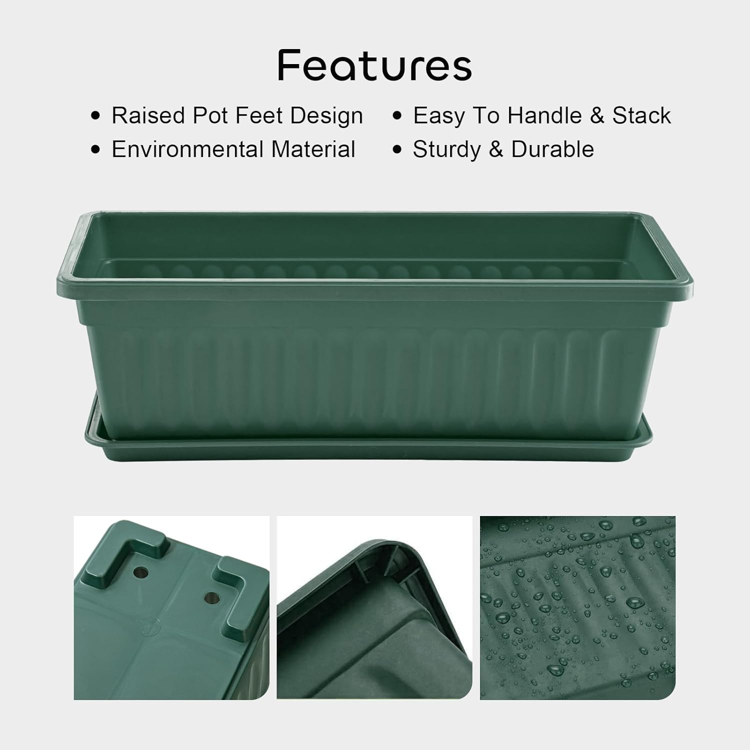 6 Packs 17 Inches Green Flower Window Box Plastic Vegetable Planters Long Pots with 15 Pcs Plant Labels for Outdoor Indoor Windowsill, Patio, Garden, Home Decor, Porch