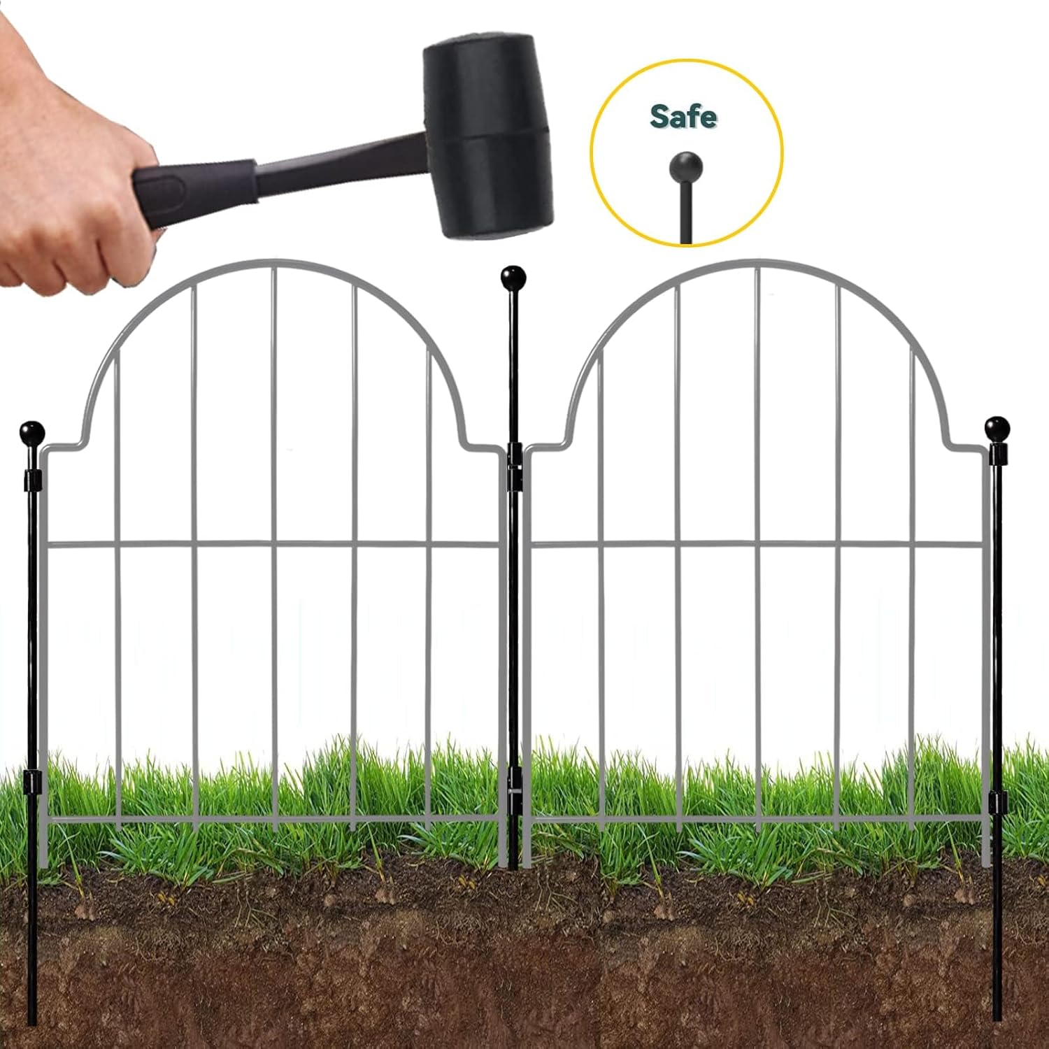 22 in(H) x 130 in(L) Arched Rustproof Metal No Dig Fence Garden Fence Border, Ground Stake Animal Barrier Fence