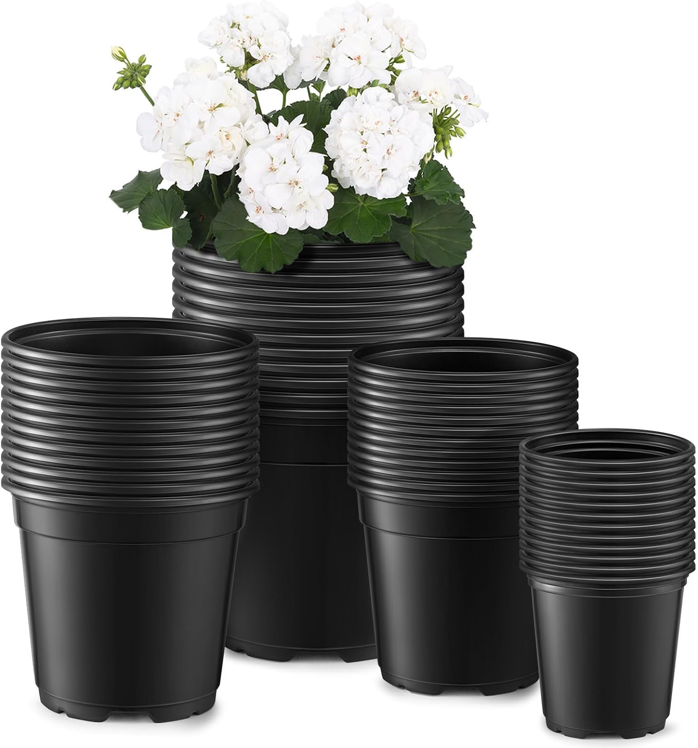 Nursery Pots with Drainage Holes Pack of 48 Pots 3.5/4.5/5.5/6.5 Inch and Plant Label Flexible Seedling Pots Seed Starting Planter for Indoor Outdoor Flowers, Succulents, Cactus