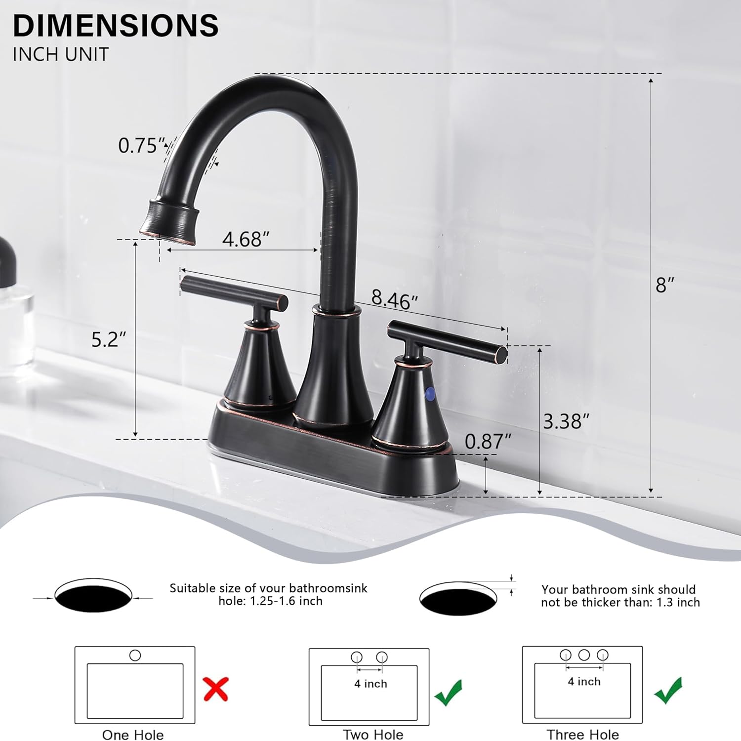 Bathroom Sink Faucet 4 Inch 2 Handle 