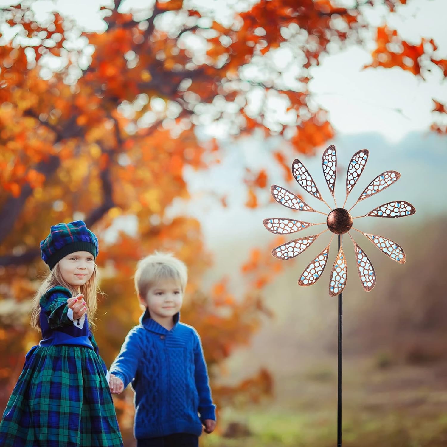 Outdoor Wind Spinner 33" Metal Wind Sculpture Waterproof Fluorescence Wind Spinners for Garden Patio Lawn Decoration