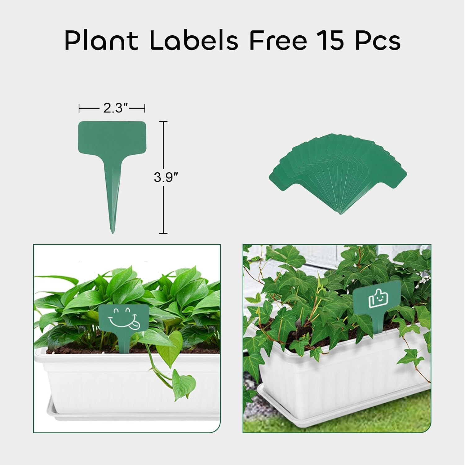 3 Packs 17 Inches White Flower Window Box Plastic Vegetable Planters Long Pots with 15 Pcs Plant Labels for Outdoor Indoor Windowsill, Patio, Garden, Home Decor, Porch