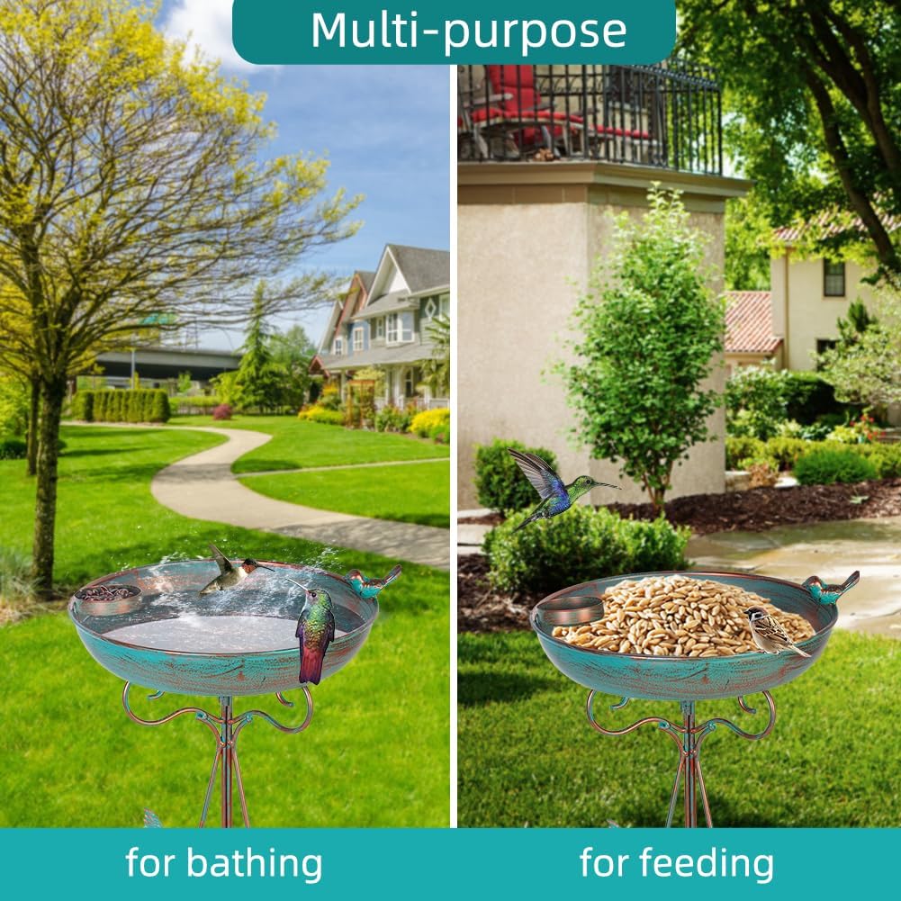 Bird Bath 12" Dia Bowl, Metal Birdbath with Feeder, Pedestal Bird Baths for Outside Outdoors Garden Patio Yard (Bronze)