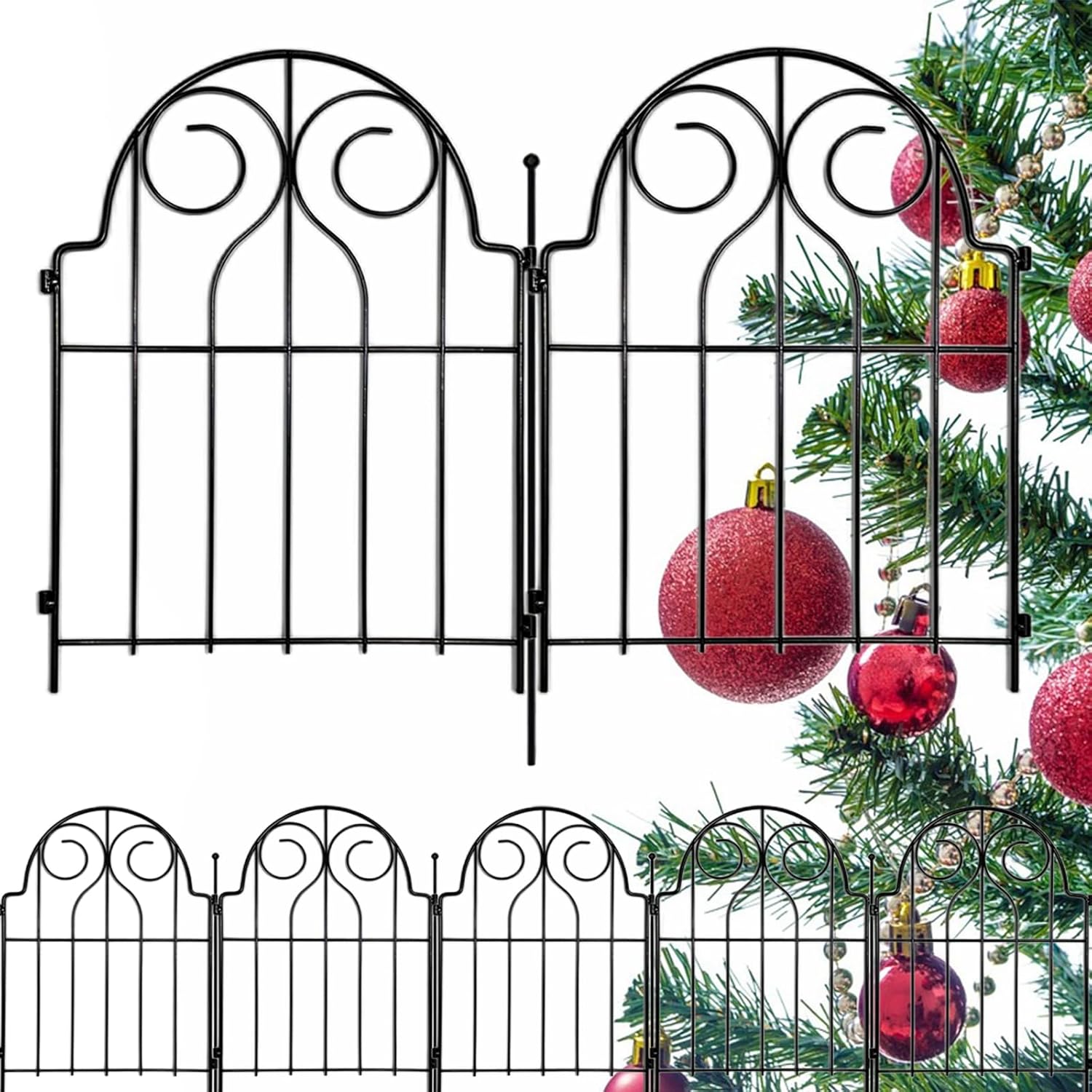 Decorative Garden Fence, 10 Panels No Dig Metal Fencing 10.83ft(L) × 22in(H) Animal Barrier Border