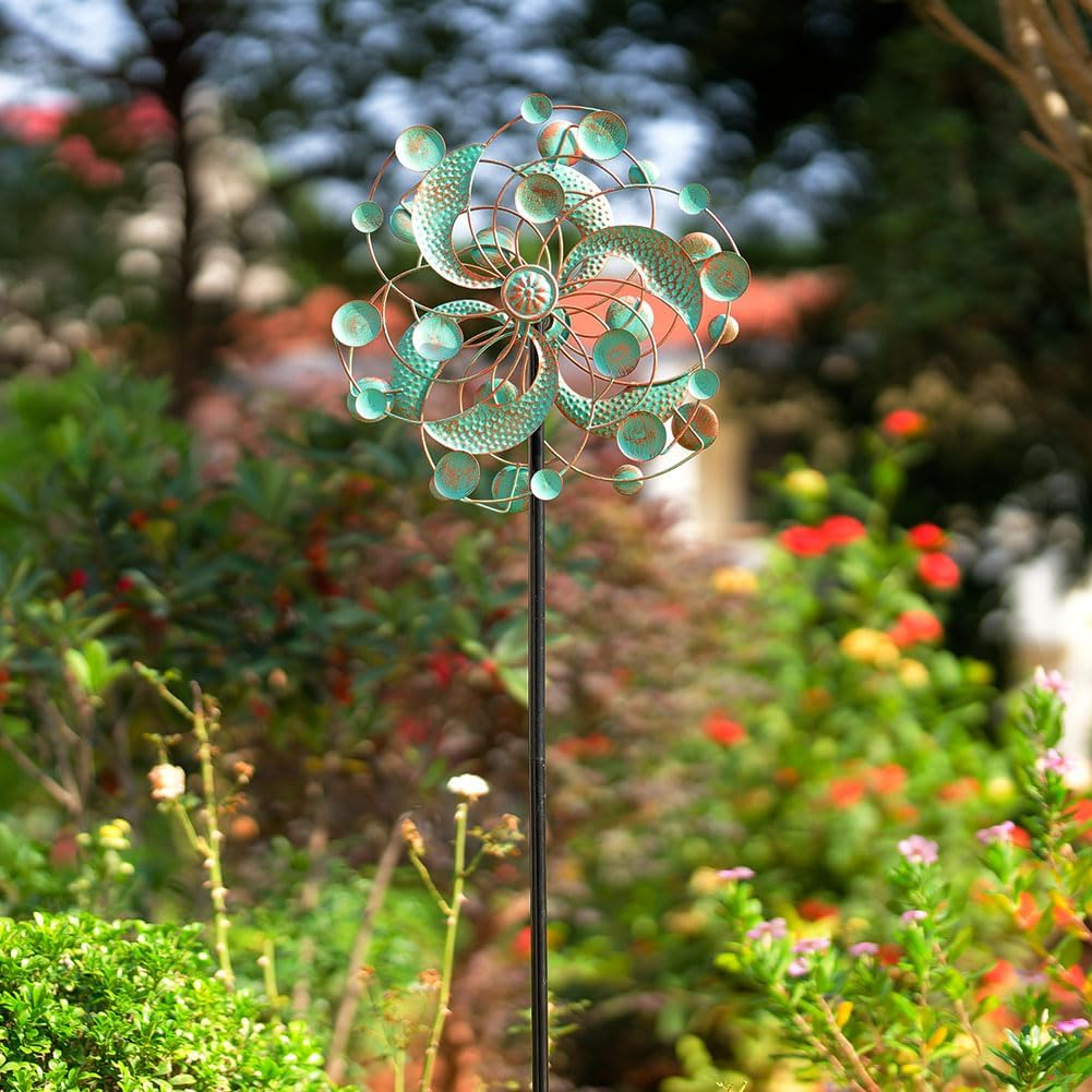 Wind Spinner Outdoor, Metal Kinetic Wind Spinners, 13 Inches Dia Wind Spinners for Yard Garden Outside Patio Lawn Decor (Turquoise)