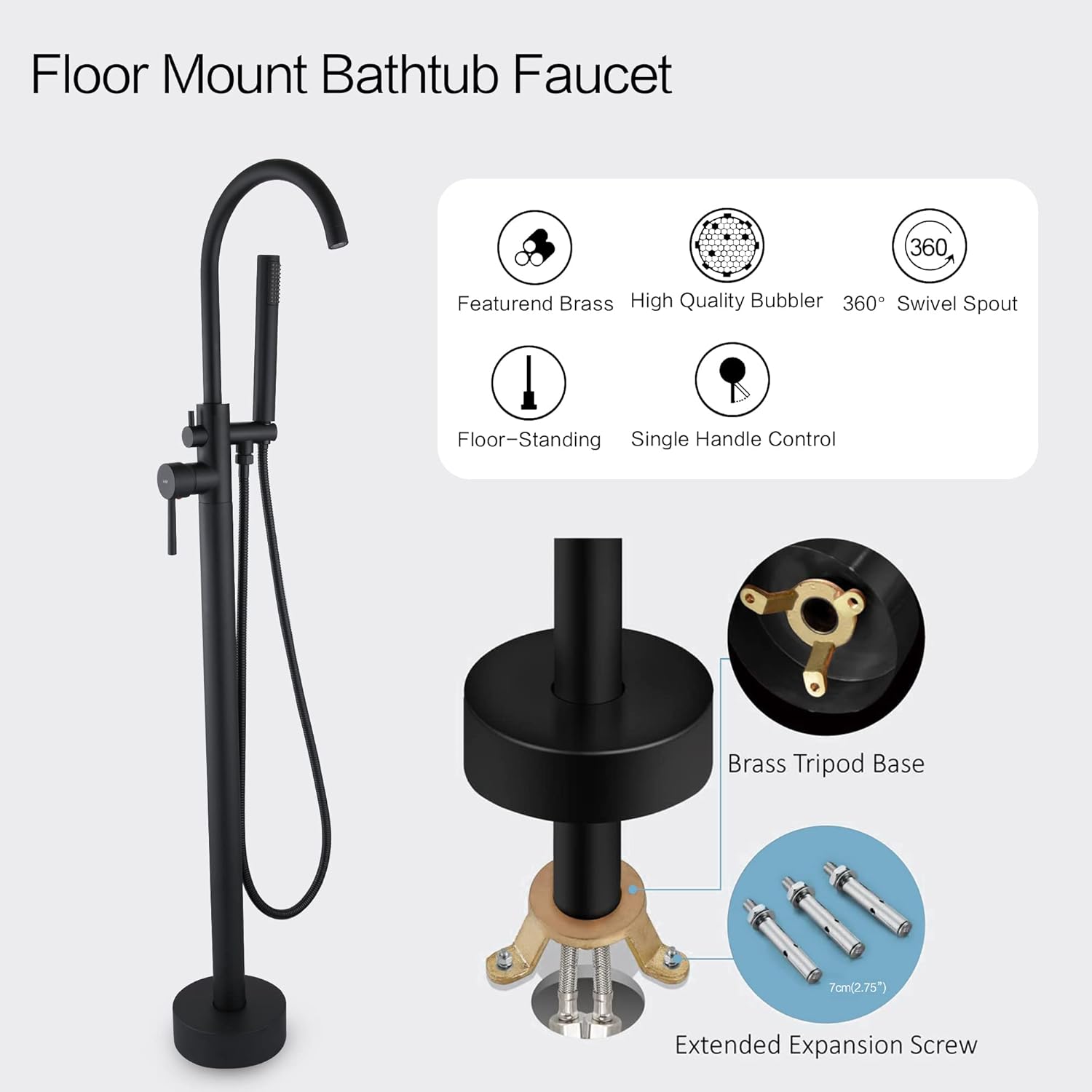  Freestanding Bathtub Faucet Floor Mount Tub Filler 