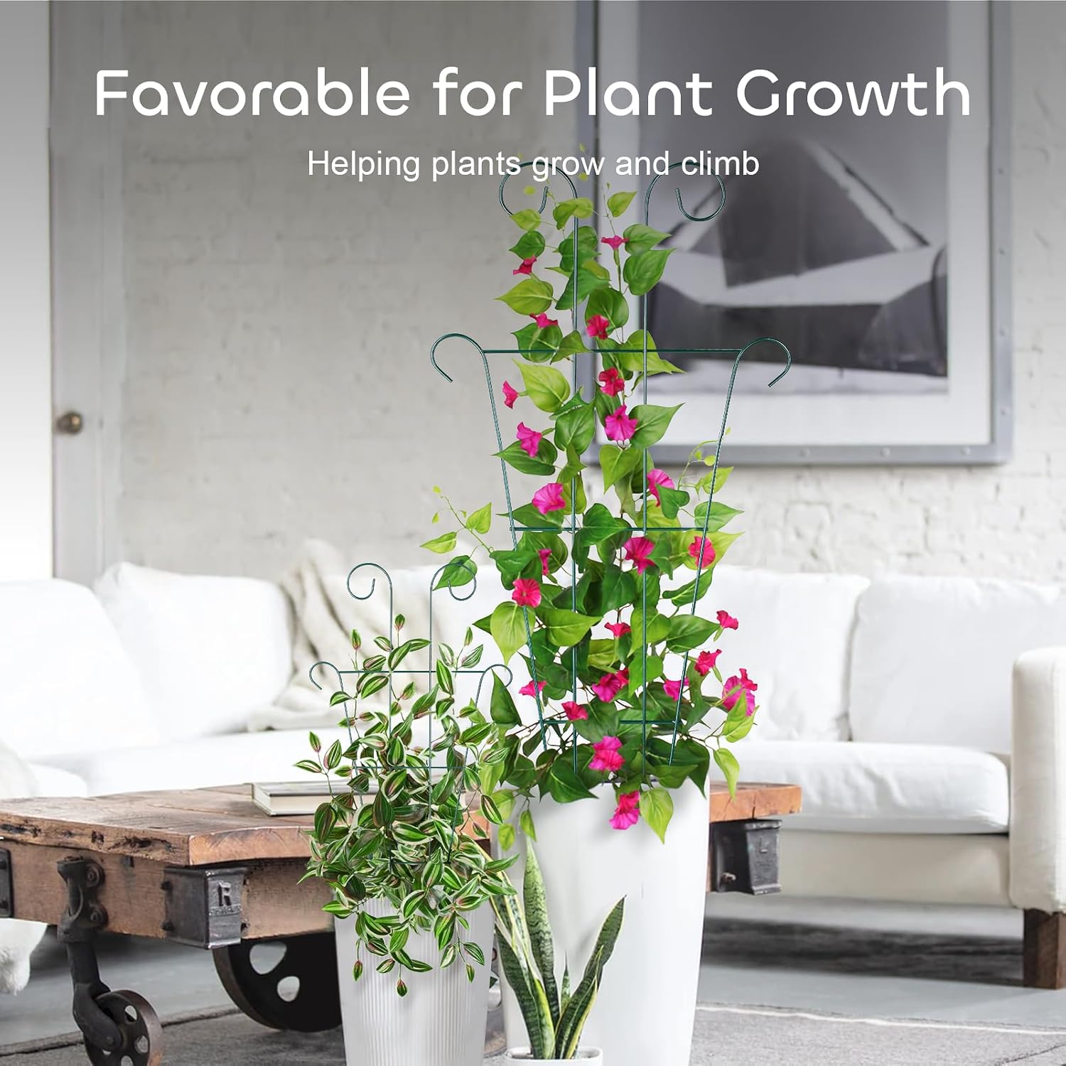 Garden Trellis 3 Pcs 43" for Potted Plants, Metal Trellis for Climbing Plants Outdoor & Indoor, Wave Shape Plant Support with 20 Pcs Cable Ties for Houseplant Flower Vines Ivy