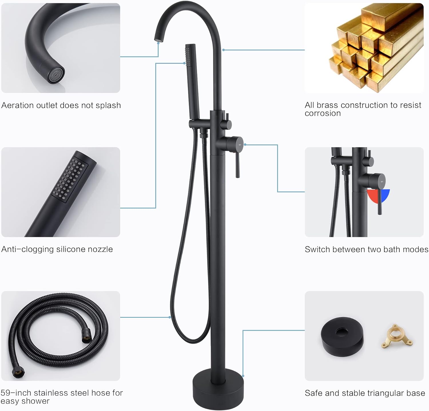  Freestanding Bathtub Faucet Floor Mount Tub Filler 