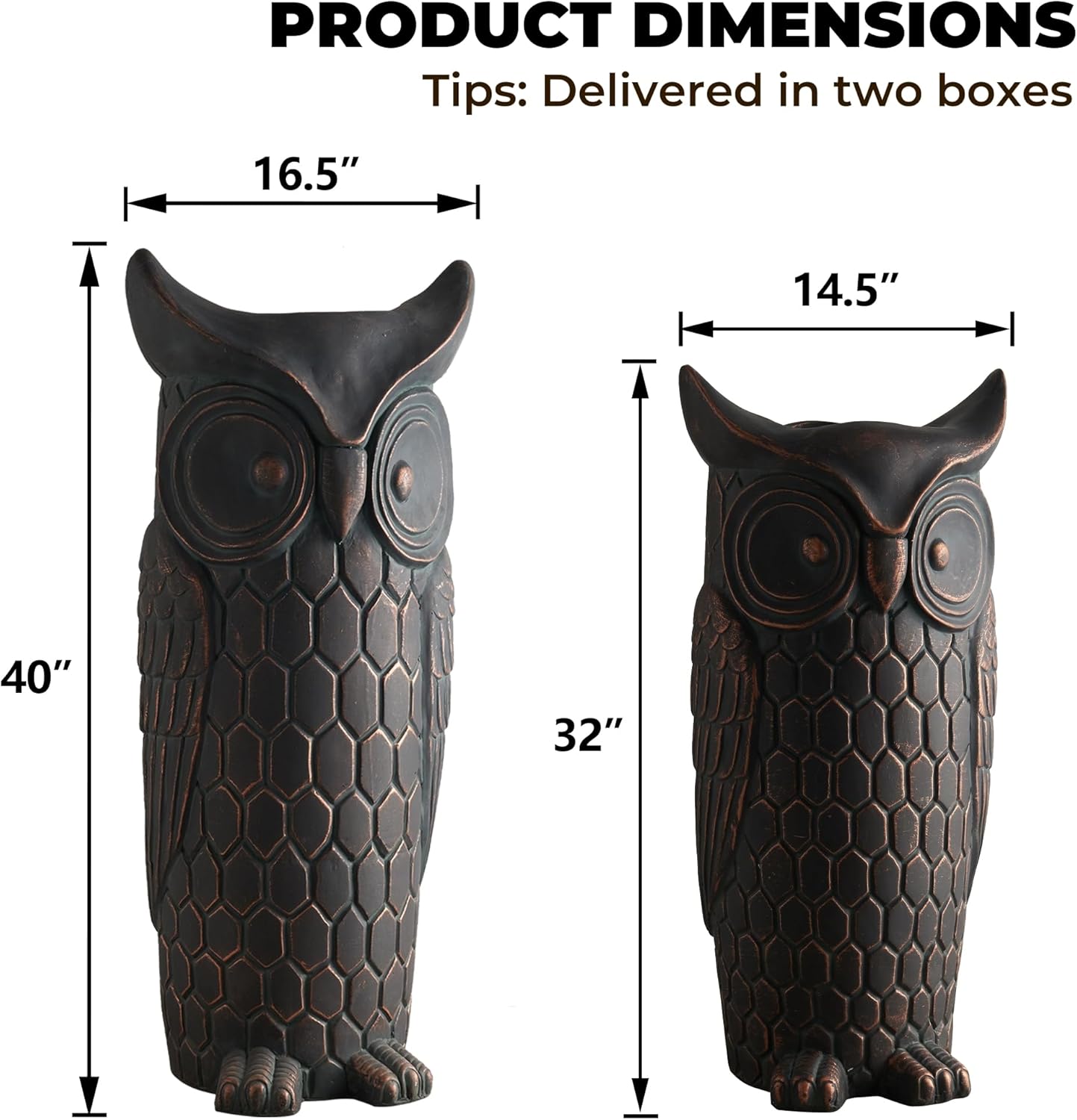 Large Outdoor and Indoor Statue, 40"-32" inches Garden Sculptures & Statues, Faux Stone Owl Sculpture Set of 2, Garden Decoration