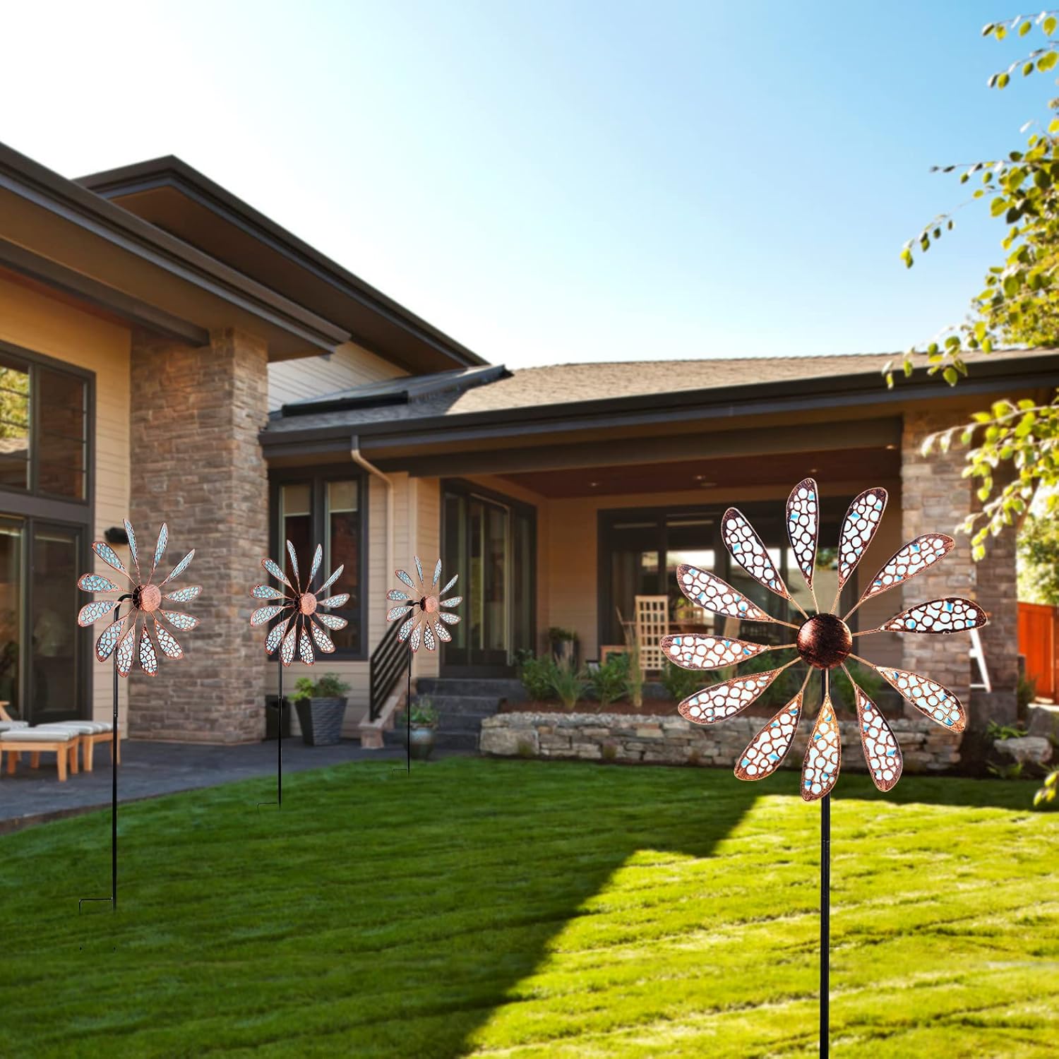 Outdoor Wind Spinner 33" Metal Wind Sculpture Waterproof Fluorescence Wind Spinners for Garden Patio Lawn Decoration