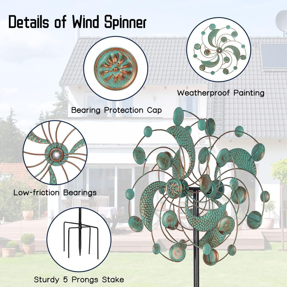 Wind Spinner Outdoor, Metal Kinetic Wind Spinners, 13 Inches Dia Wind Spinners for Yard Garden Outside Patio Lawn Decor (Turquoise)
