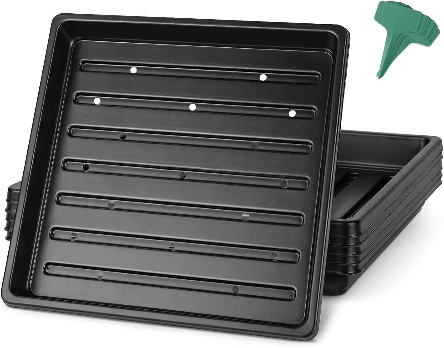 6 Packs Seed Starter Trays 10.6 x 10.6 Inch, Plastic Seed Germination Trays with 15 Pcs Plant Labels, Seedling Starting Pot with Drain Holes for Greenhouse