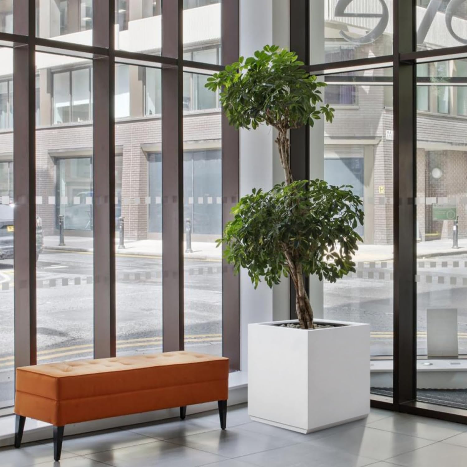 Metallic Heavy Cube Planter Box, No Assembly Required, Seamless Large Outdoor Planter, Square Planter for Trees, Tall Plants and Flowers 17”Lx17”Wx20”H 24lbs White