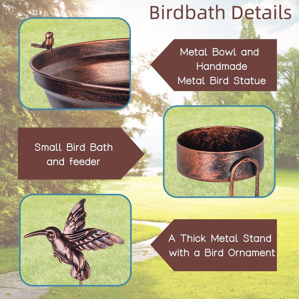 17.7" Dia Bird Bath with Metal Pedestal, Large Outdoor Metal Birdbath, Antique Copper Bird Feeder for Garden Patio Yard Decor
