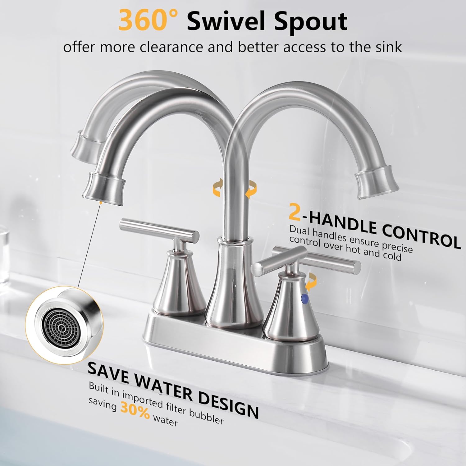 Bathroom Sink Faucet 4 Inch 2 Handle