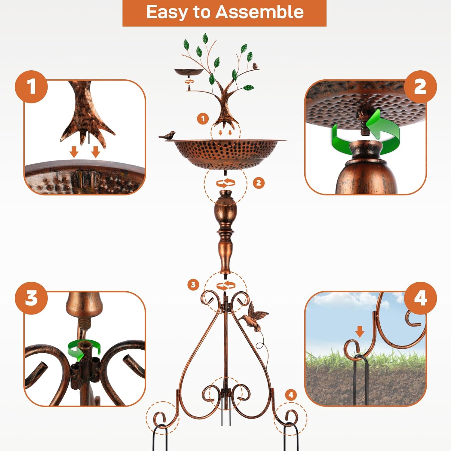 Metal Pedestal Bird Baths Outdoors, Garden Birdbath and Feeder with Tree Decorative, Modern Bird Bath for Outside Yard Art