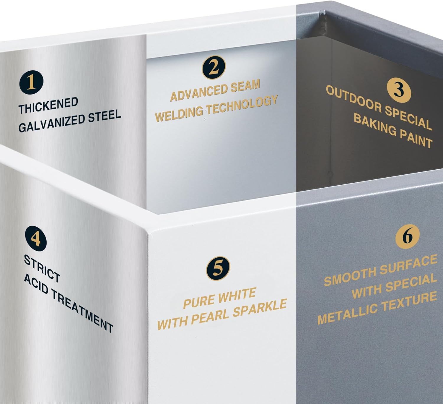 Metallic Heavy Cube Planter Box, No Assembly Required, Seamless Large Outdoor Planter, Square Planter for Trees, Tall Plants and Flowers 17”Lx17”Wx20”H 24lbs White