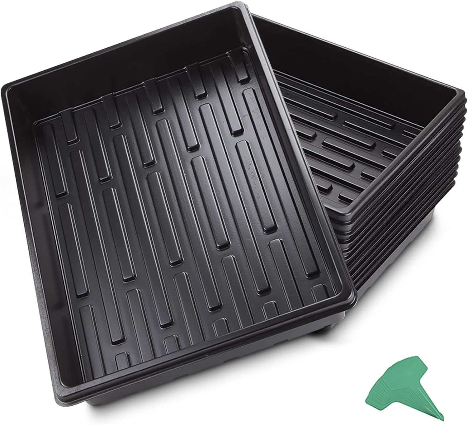 12 Packs 15 x 11 x 2.6 Inch Plastic Growing Trays with 15 Pcs Plant Labels, Seed Planting Tray Seedling Starter for Greenhouse Hydroponics Seedlings Plant Germination