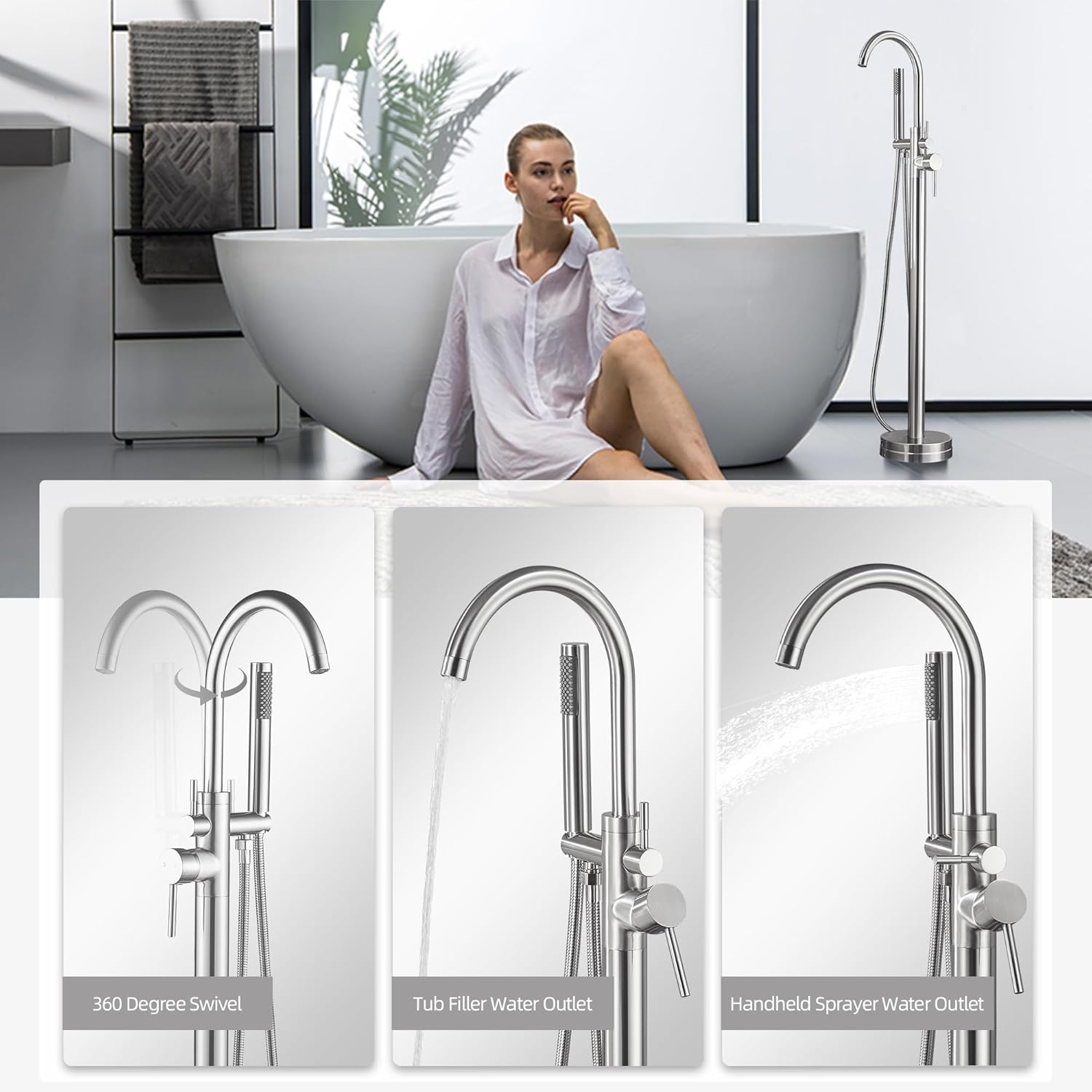 Freestanding Bathtub Faucet Brushed Nickel